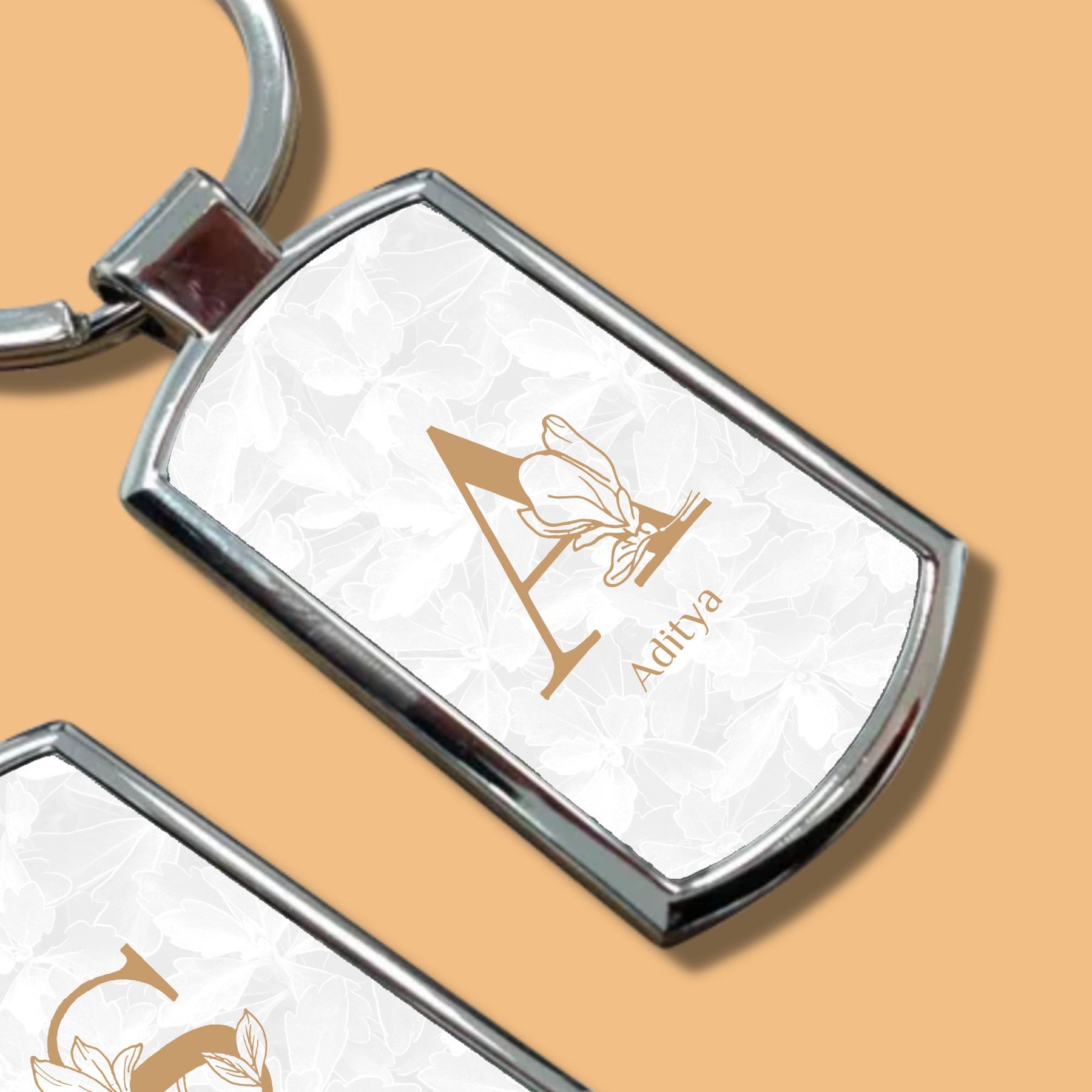 Personalized-metal-keychain-for-couple-with-custom-name-message-initial-photo-gogirgit-white-closeup