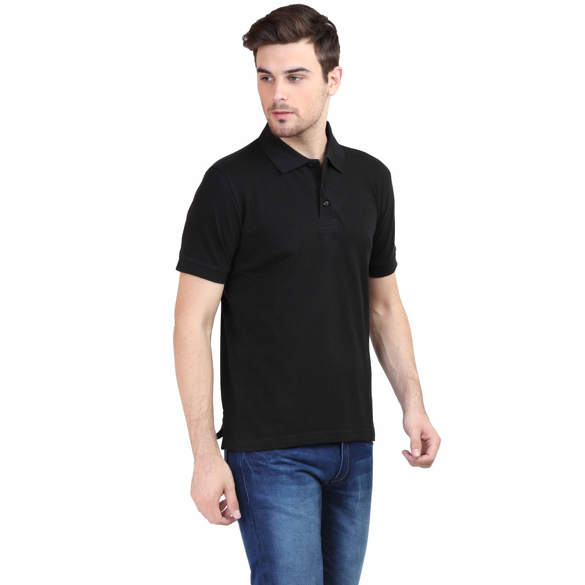 Plain-cotton-men-s-poloneck-black-t-shirt-gogirgit_2 #color_black