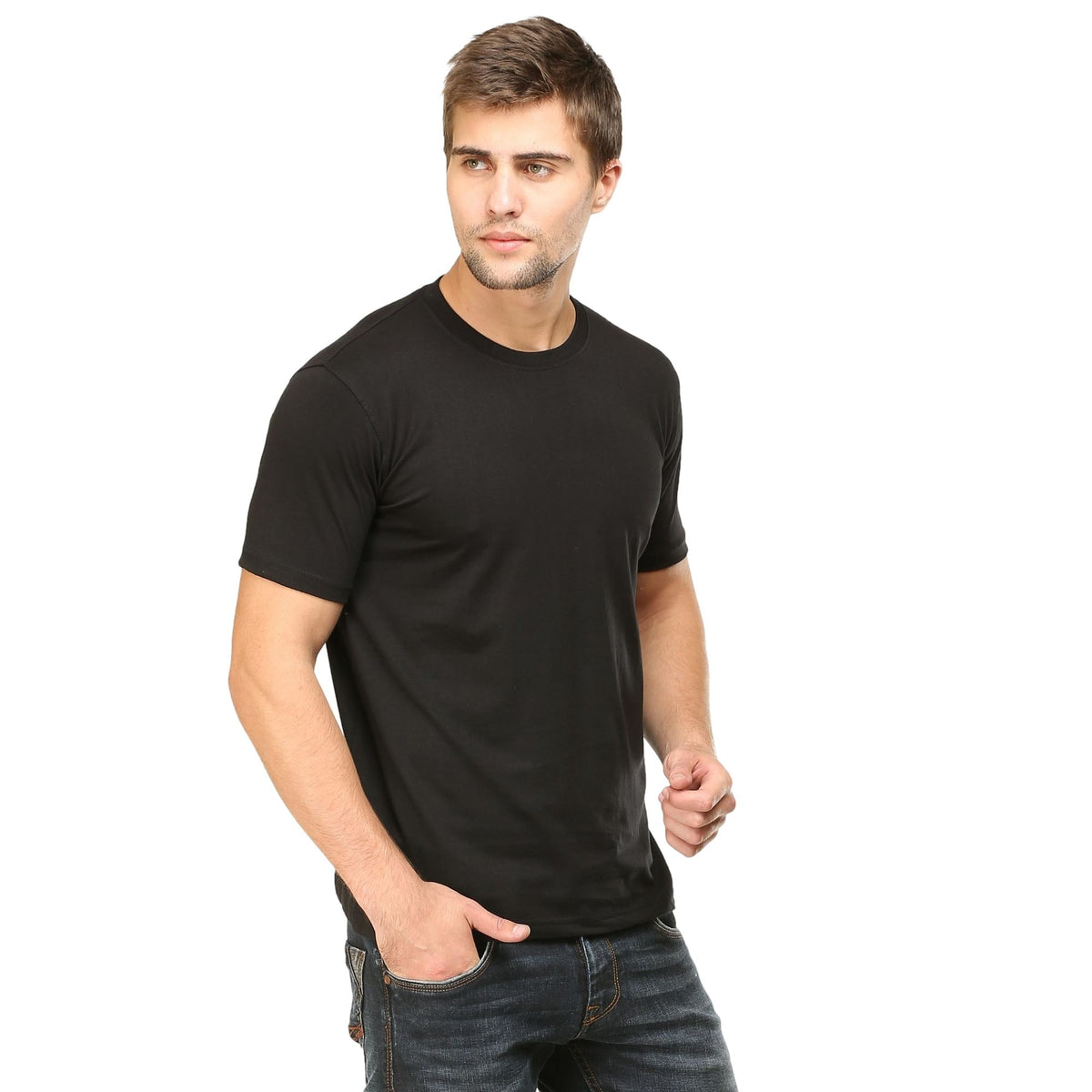 Plain-cotton-men-s-roundneck-half-sleeve-black-t-shirt-gogirgit_3 #Color_Black