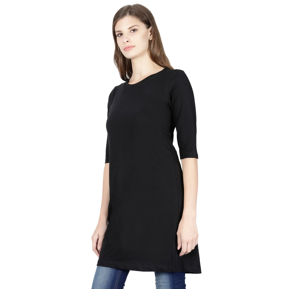 Plain-cotton-women-s-roundneck-black-long-top-dress-gogirgit_5 #color_black