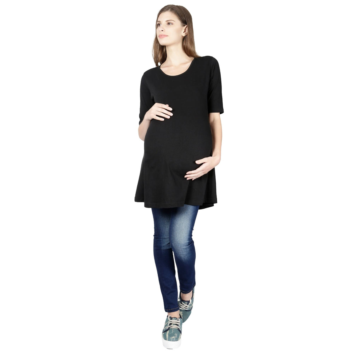Plain-cotton-women-s-roundneck-black-maternity-t-shirt-gogirgit_2 #color_black