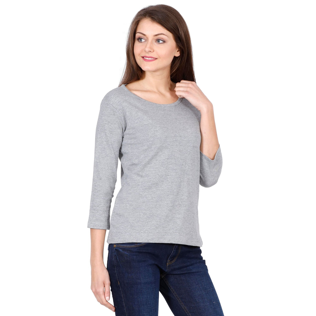 Plain-cotton-women-s-roundneck-grey-melange-full-sleeve-t-shirt-gogirgit_4 #color_grey melange