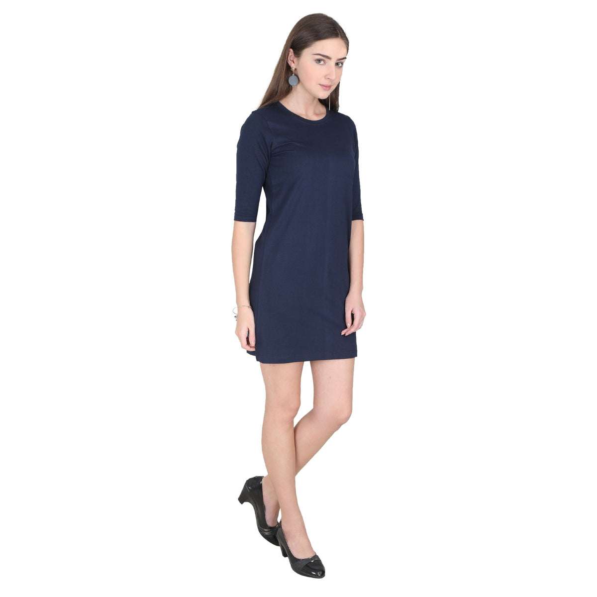 Plain-cotton-women-s-roundneck-navy-blue-long-top-dress-gogirgit_5 #color_navy blue