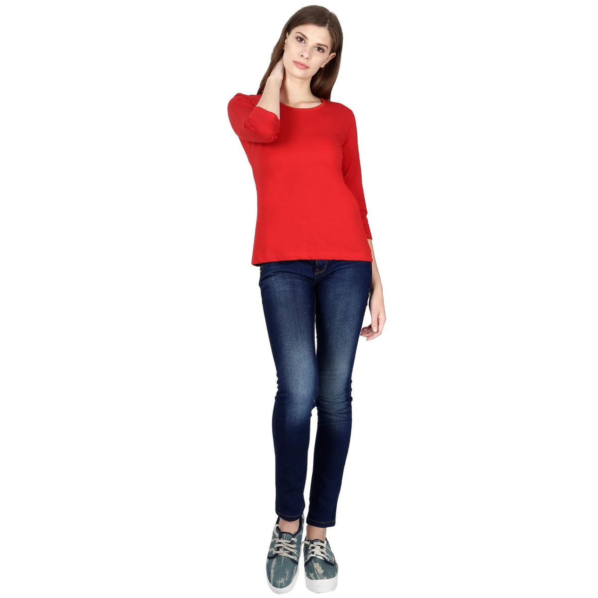 Plain-cotton-women-s-roundneck-red-full-sleeve-t-shirt-gogirgit_2 #color_red
