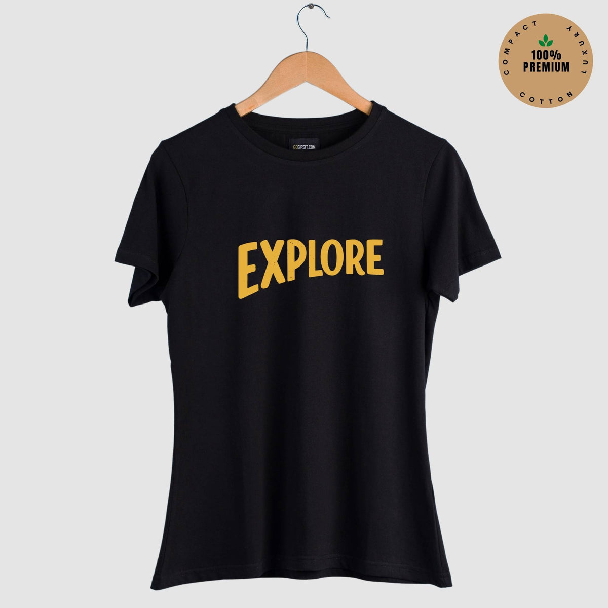 Explore Women's Half Sleeve Black T-shirt