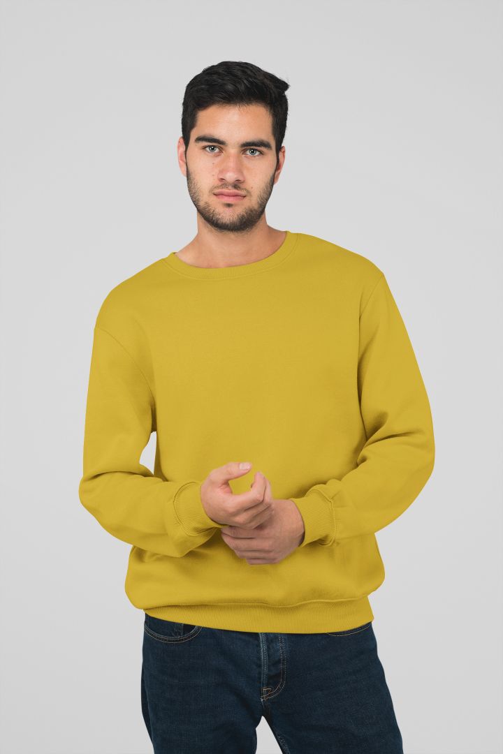 Round Neck Plain Men's Trendy Sweatshirt Yellow, Machine wash at