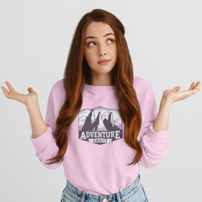 adventure-awaits-cotton-printed-unisex-light-pink-female-model-sweatshirt-gogirgit-com
