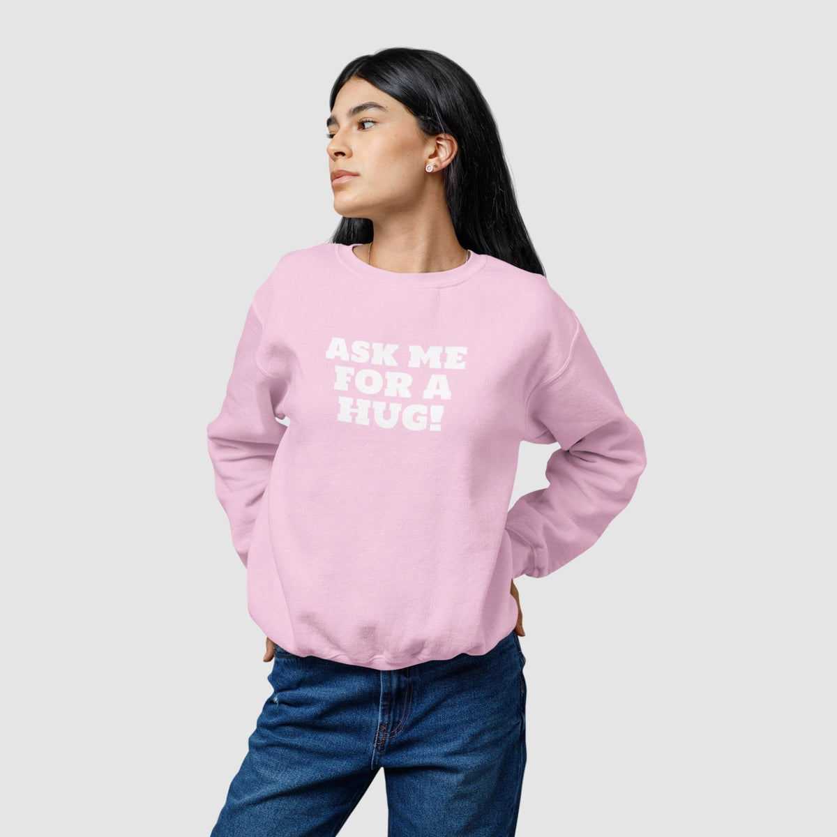 ask-me-for-a-hug-cotton-printed-unisex-light-pink-female-model-sweatshirt-gogirgit-com