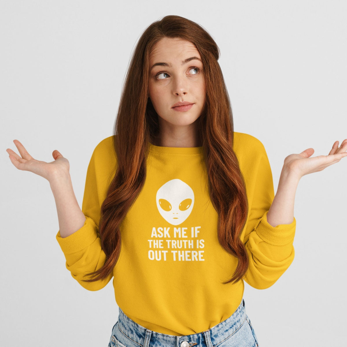 ask-me-truth-cotton-printed-unisex-golden-yellow-female-model-sweatshirt-gogirgit-com
