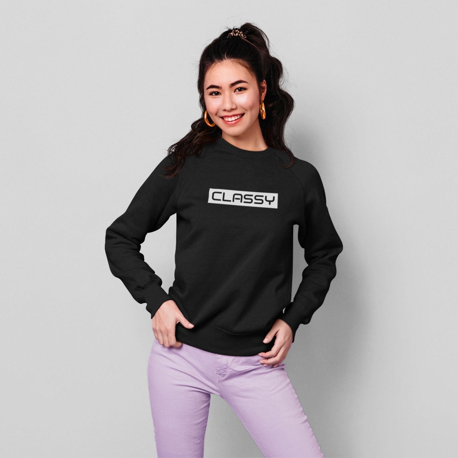 classy-cotton-printed-unisex-black-female-model-sweatshirt-gogirgit-com