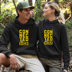 Connected To Her/Him Black Couple Hoodies