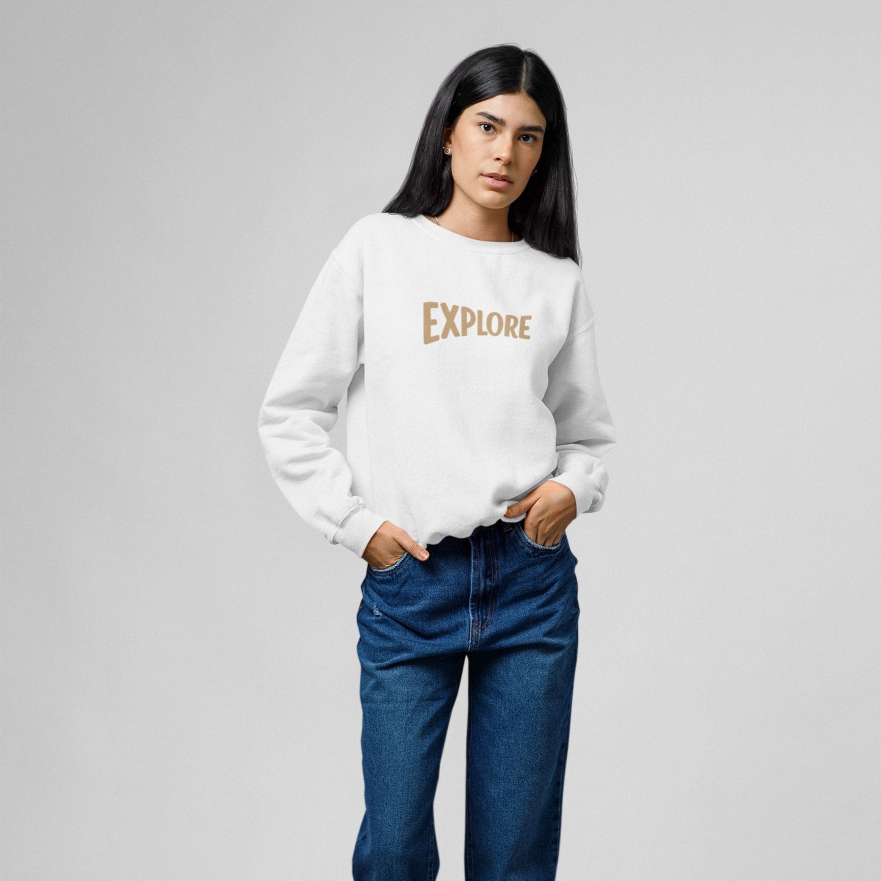 explore-cotton-printed-unisex-white-female-model-sweatshirt-gogirgit-com