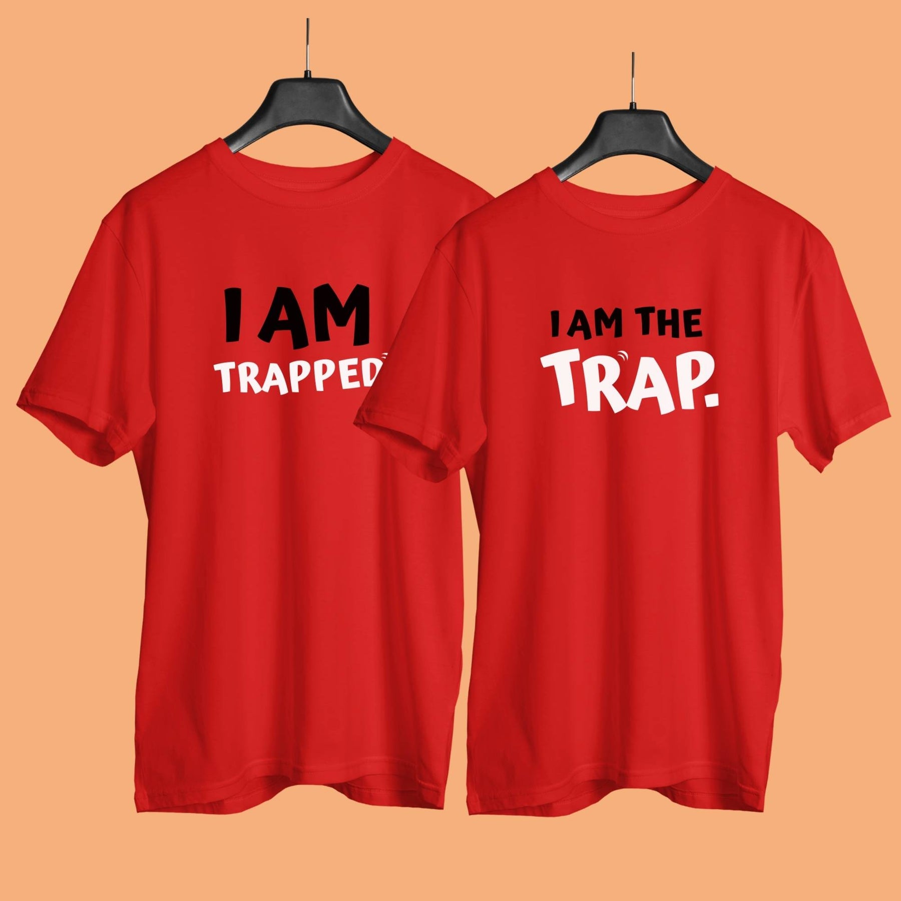 i-am-the-trap-i-am-trapped-couple-t-shirt-with-front-and-back-print-customizable-red-color-premium-quality-gogirgit-front-shot