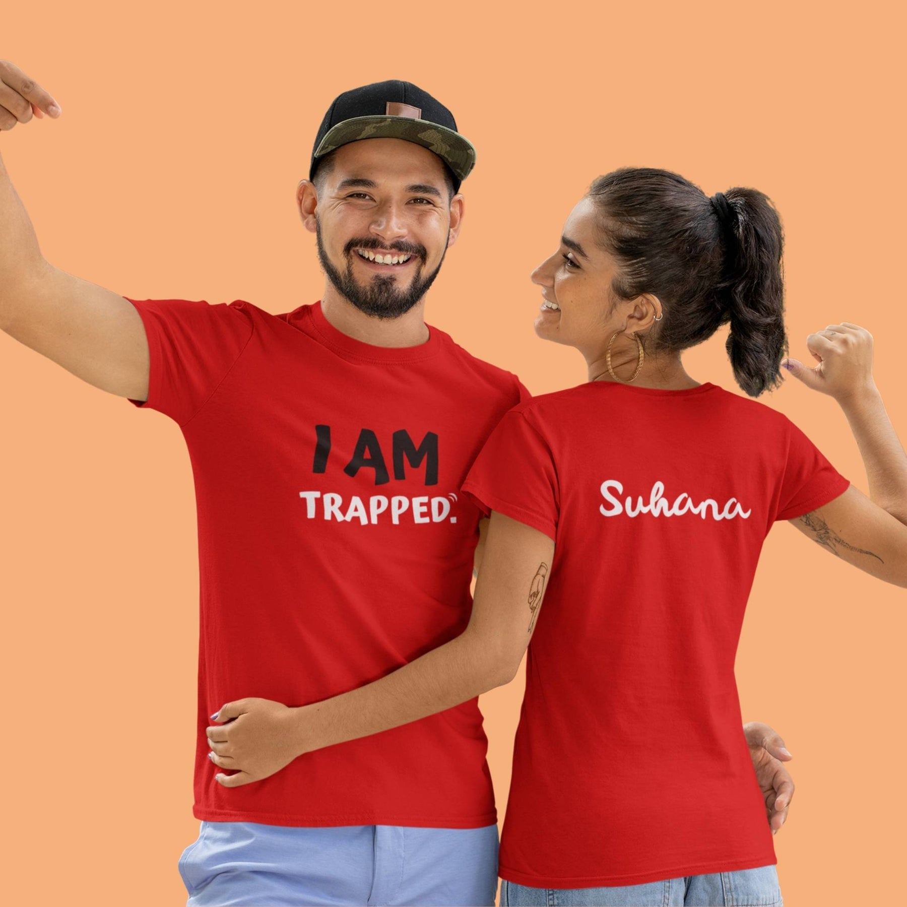 i-am-trapped-i-am-the-trap-couple-t-shirt-with-front-and-back-print-customizable-red-color-premium-quality-gogirgit