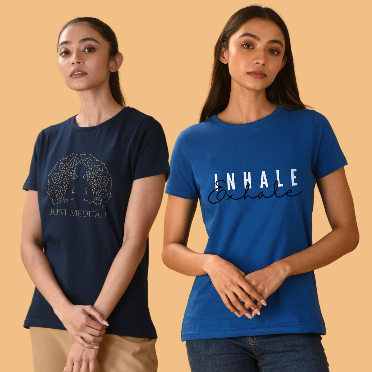 just-meditate-navy-blue-inhale-exhale-royal-blue-Combo-women-cotton-yoga-printed-tshirt-gogirgit-com