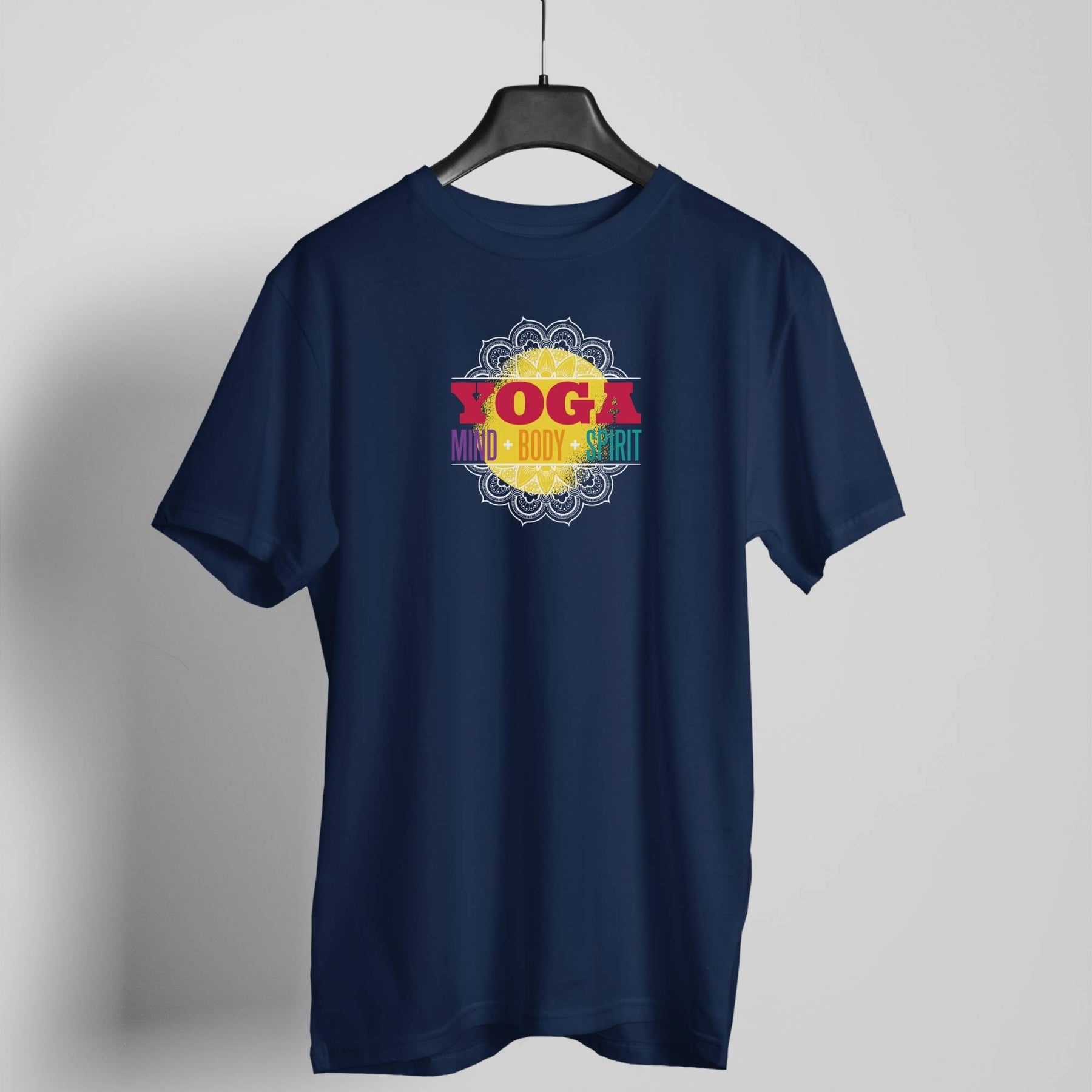 Mind Body Spirit Yoga navy blue t-shirt
