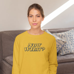 now-what-cotton-printed-unisex-golden-yellow-female-model-sweatshirt-gogirgit-com