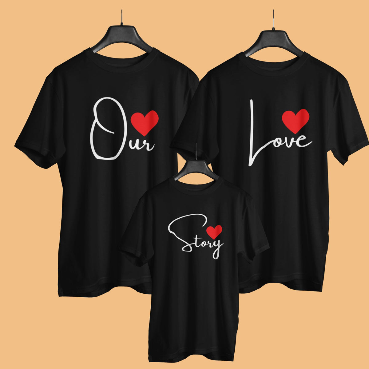 our-love-story-matching-family-black-t-shirts-for-mom-dad-son-daughter-gogirgit-hanger