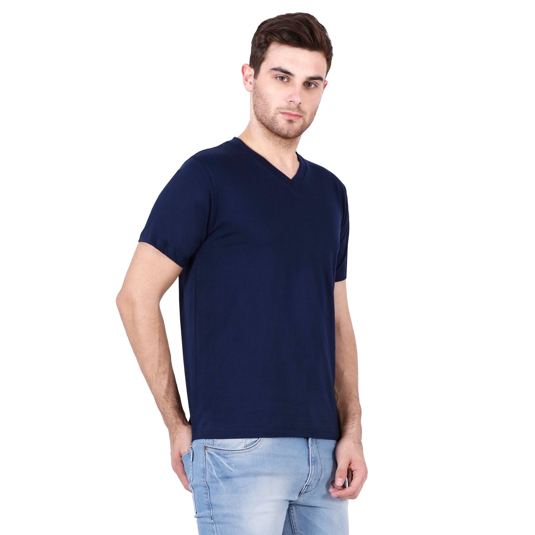 Plain Cotton Men's V Neck T-shirt Pack Of 2 Combo