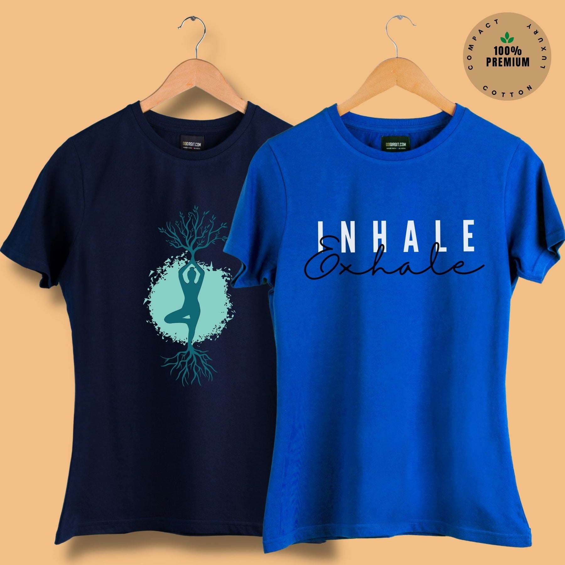 pack-of-2-women-s-printed-t-shirts-in-tree-pose-navy-blue-inhale-exhale-royal-blue-design-tshirt
