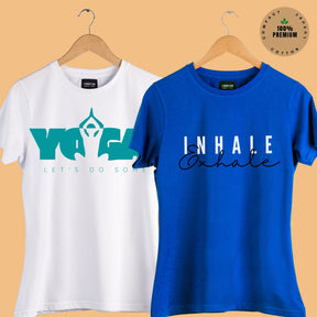 pack-of-2-women-s-printed-t-shirts-in-yoga-lets-do-some-white-inhale-exhale-royal-blue-design-tshirt