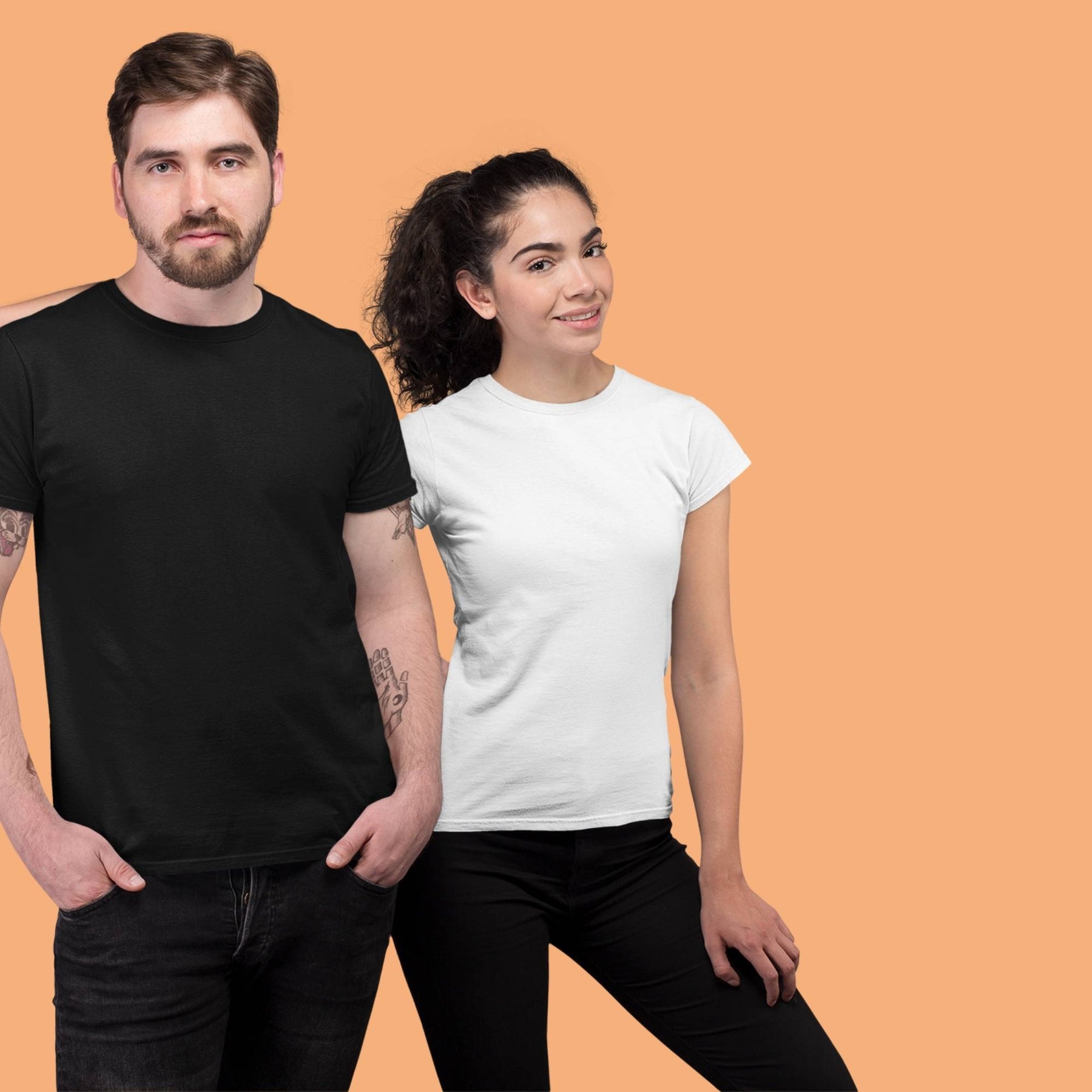 alkohol Hals Ovenstående Plain Premium Cotton Couple T-shirts