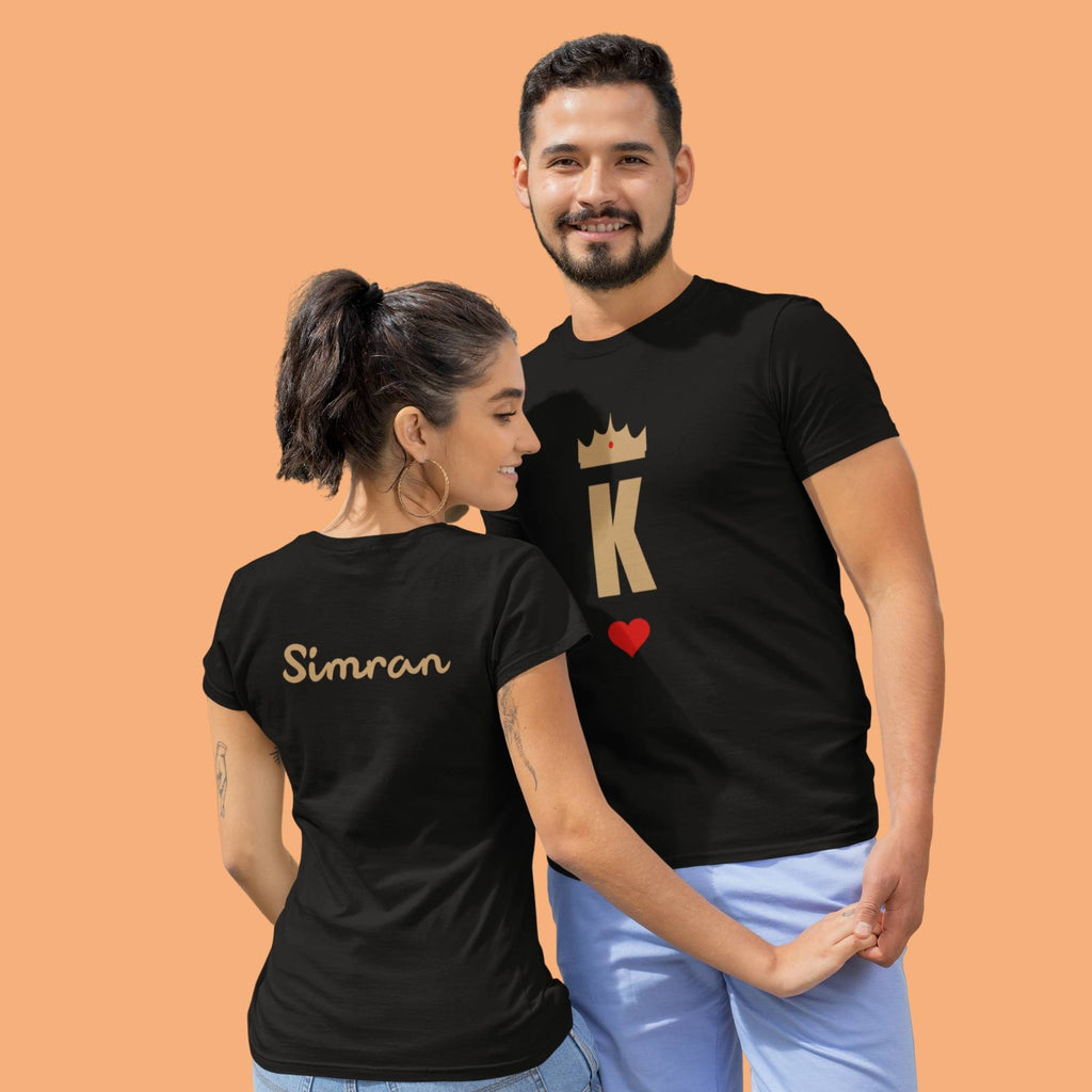 King Queen Customizable Black Couple T-shirts - Main Image