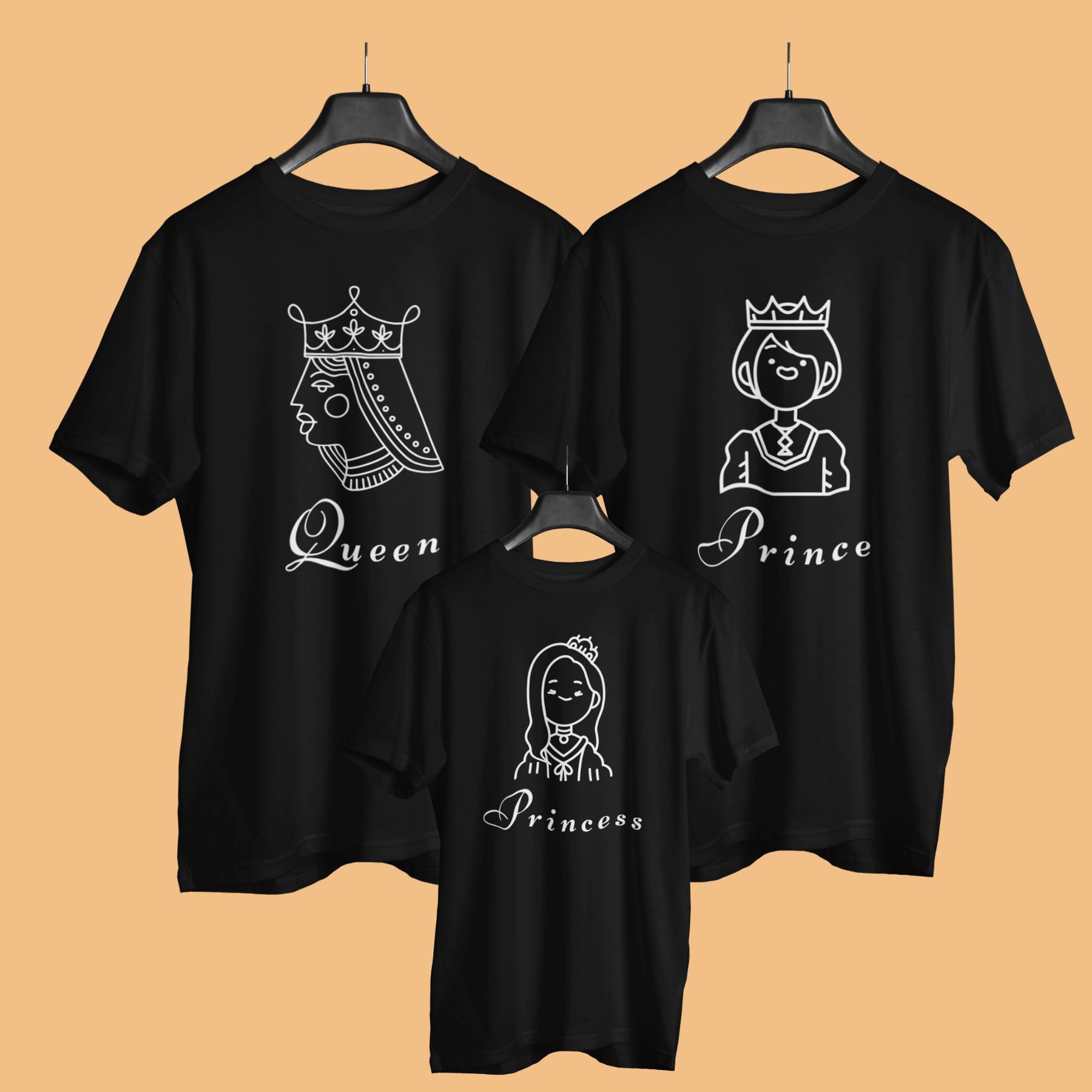 queen-prince-princess-matching-family-black-t-shirts-for-mom-dad-daughter-gogirgit-hanger