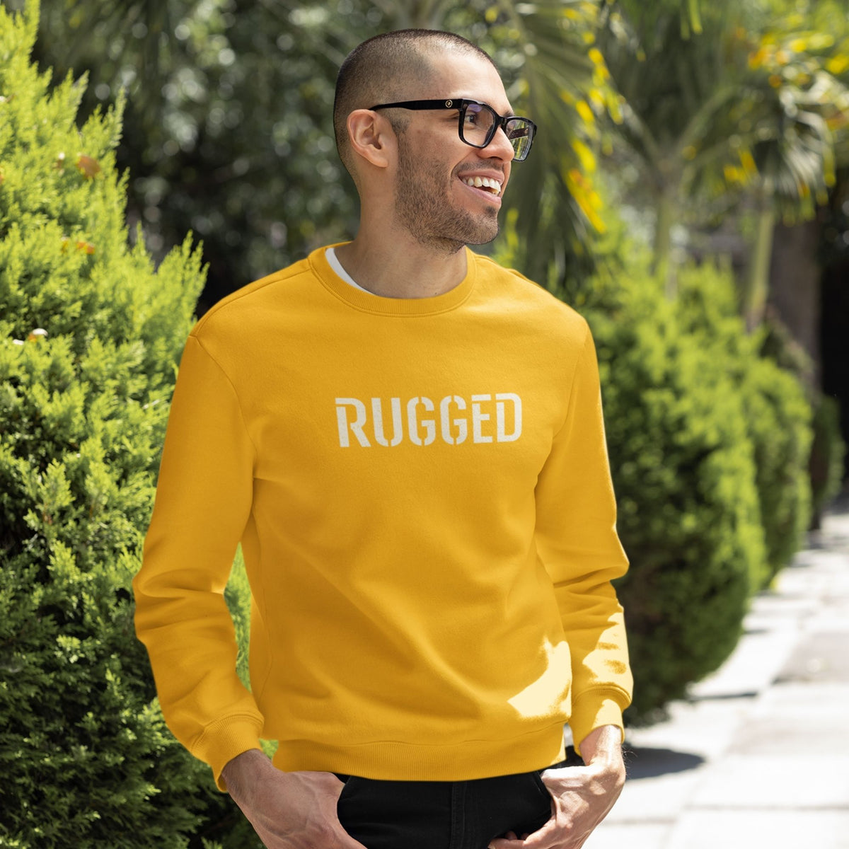 rugged-cotton-printed-unisex-golden-yellow-men-model-sweatshirt-gogirgit-com