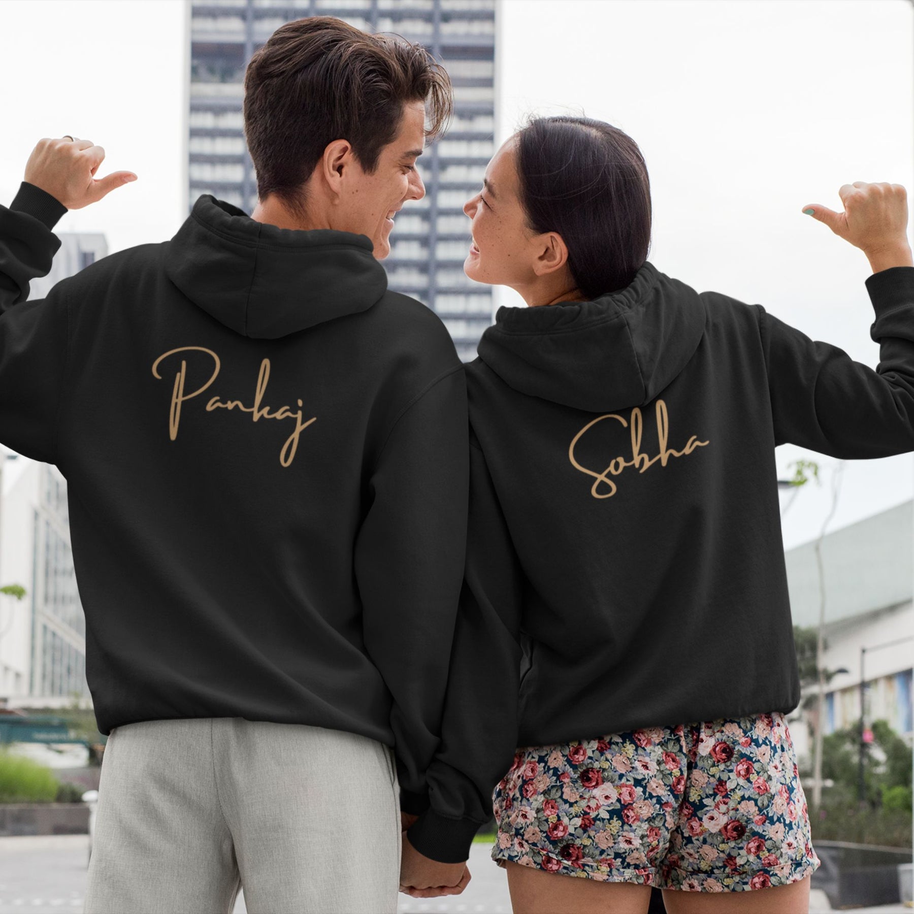 Print names on back of your couple hoodies