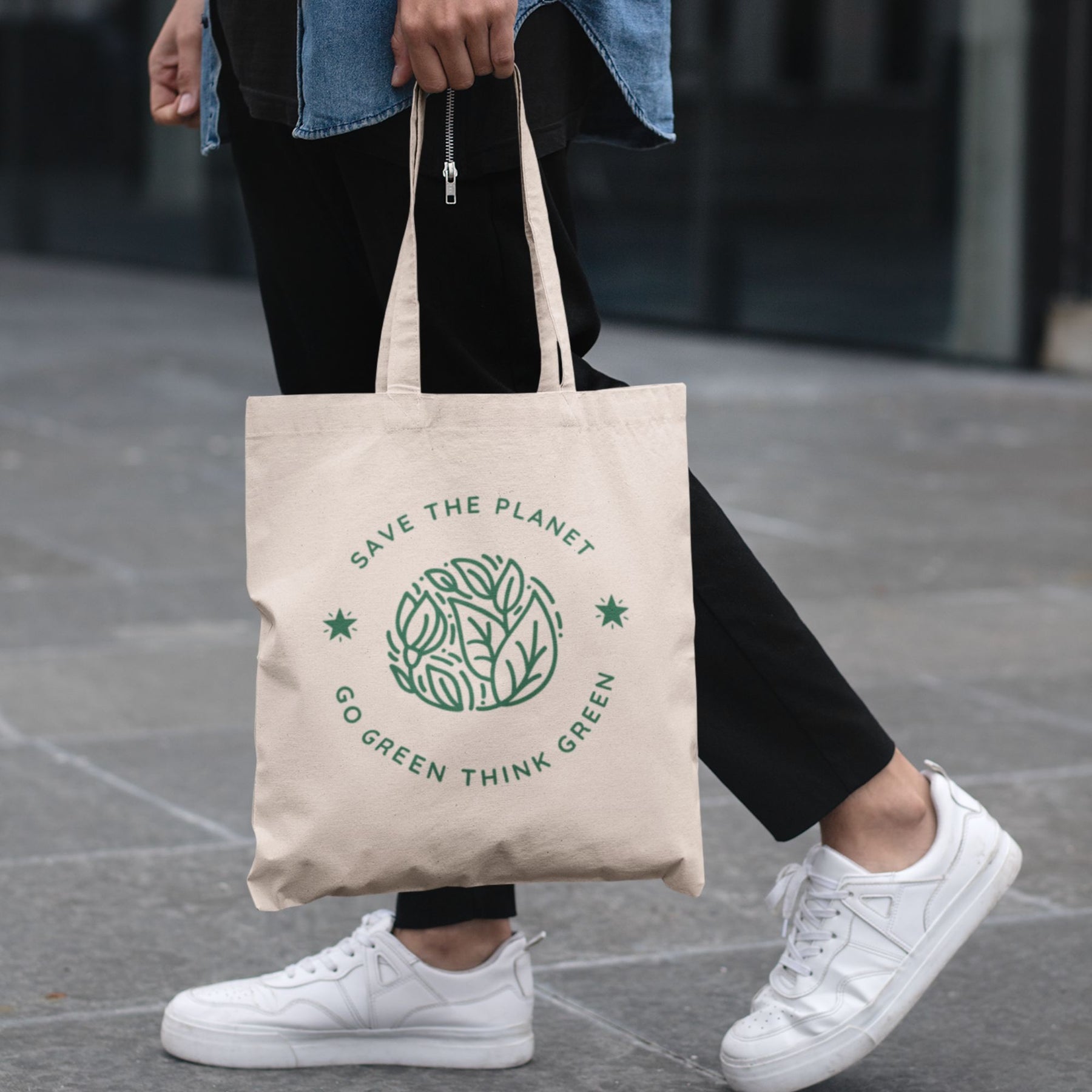 Save the planet printed tote bag