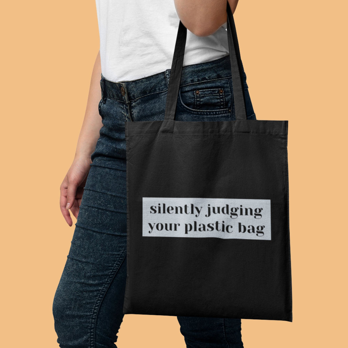 silently-judging-your-plastic-bag-cotton-printed-black-tote-bag-gogirgit-1