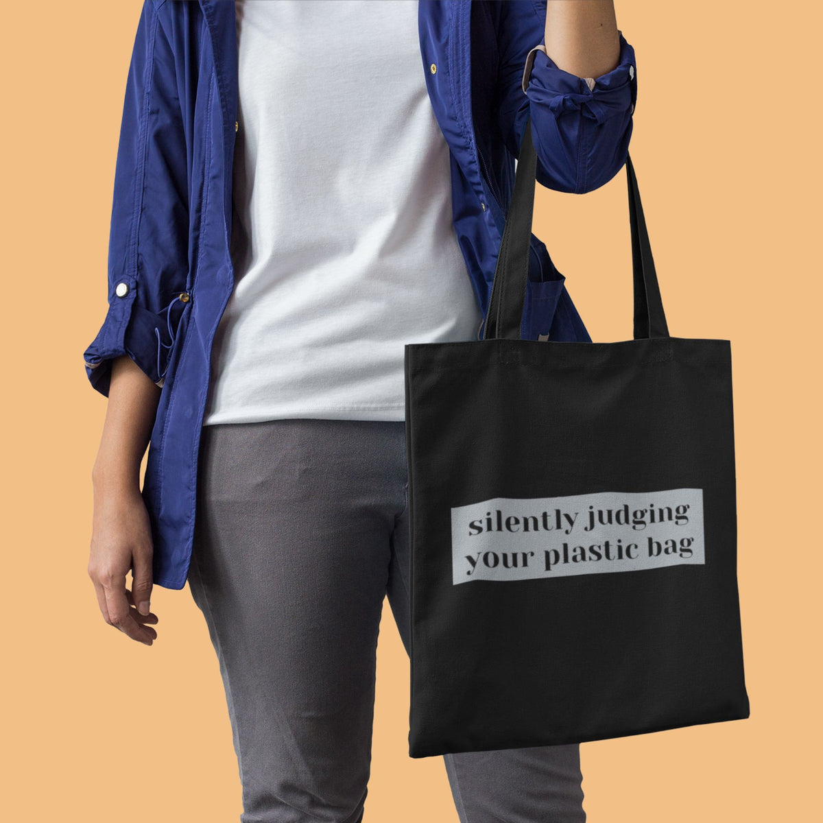silently-judging-your-plastic-bag-cotton-printed-black-tote-bag-gogirgit-2