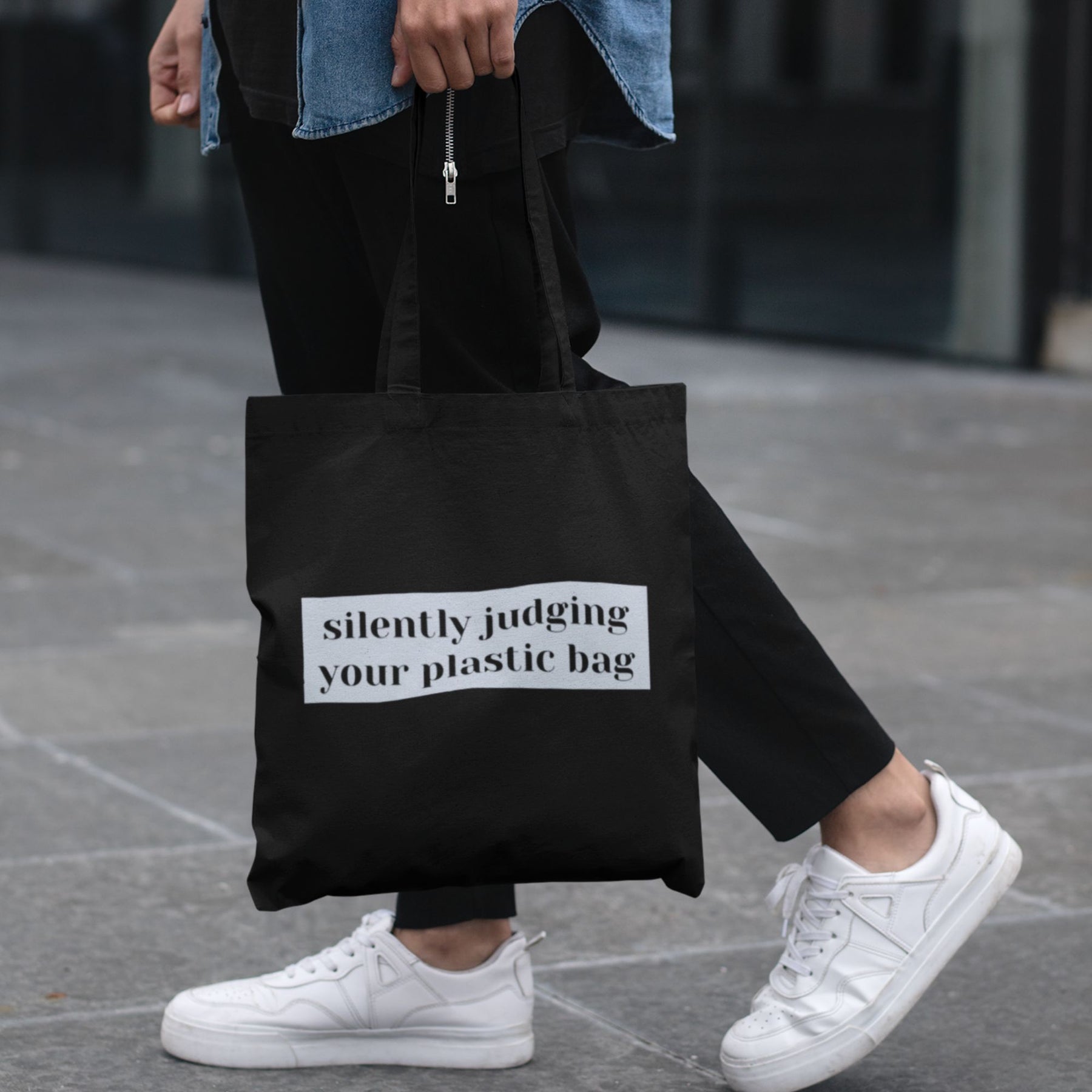 silently-judging-your-plastic-bag-cotton-printed-black-tote-bag-gogirgit-3