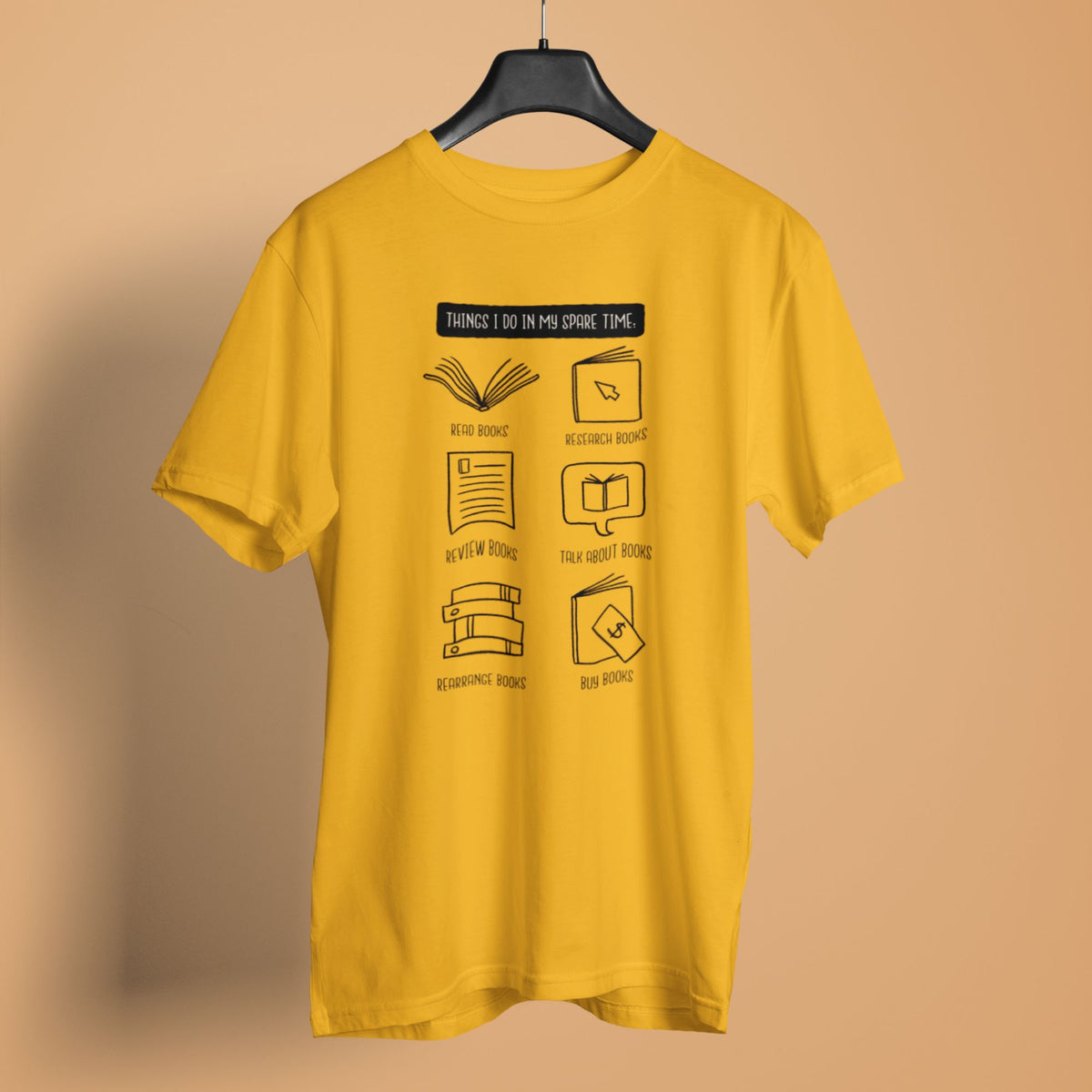 things-i-do-in-my-spare-time-reader-book-warm-yellow-half-sleeve-printed-t-shirts #color_golden yellow