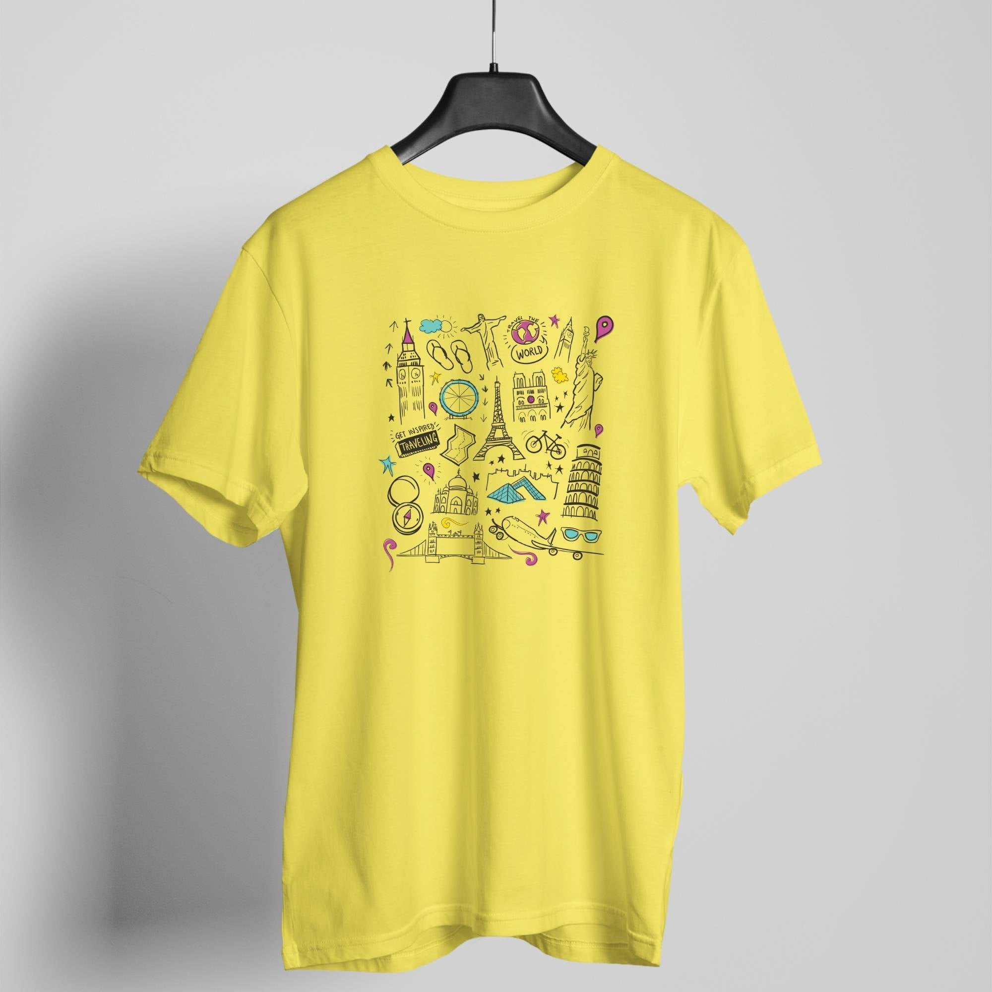 Travel the world butter yellow t-shirt