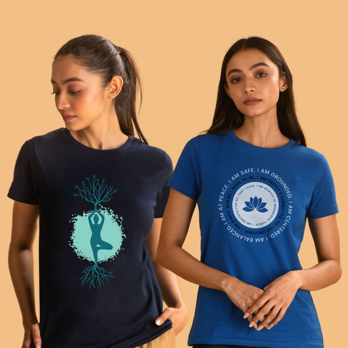tree-pose-navy-blue-affirmation-royal-blue-Combo-women-cotton-yoga-printed-tshirt-gogirgit-com
