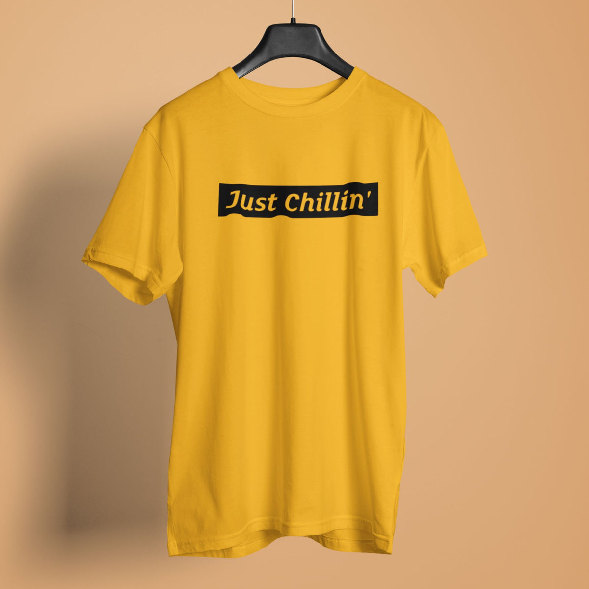 unisex-men-printed-graphic-golden-yellow-cotton-tshirt-just-chillin-design-gogirgit #color_golden yellow