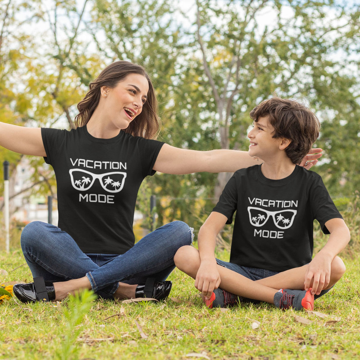 Vacation Mode On Matching Family Black Cotton T-shirts