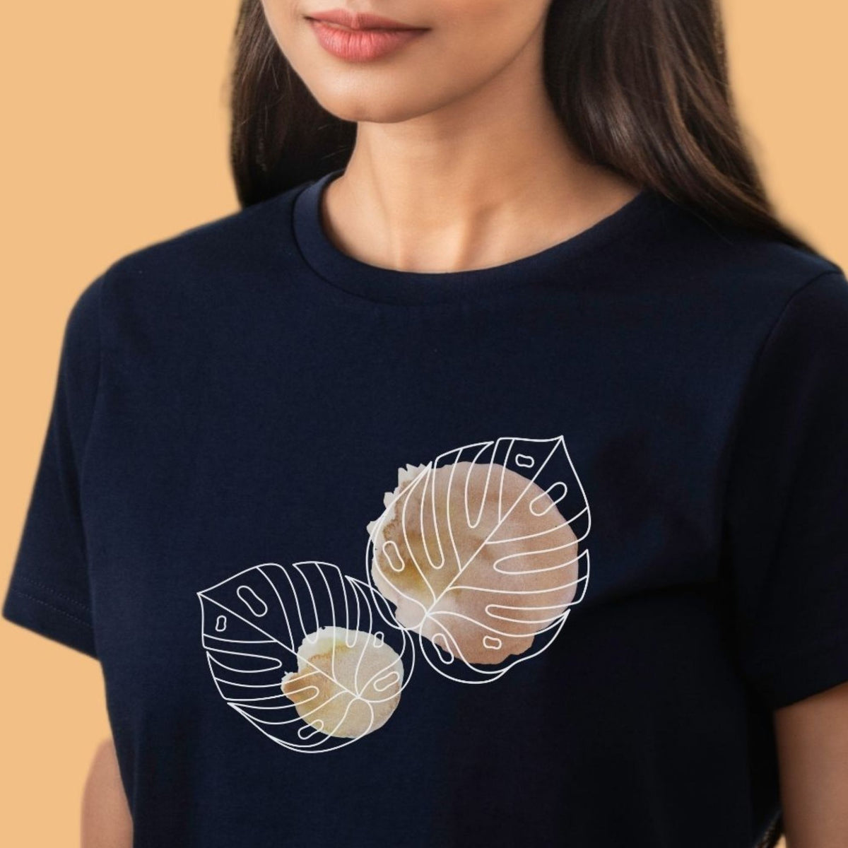 Leaves Women's Floral Navy Blue T-shirt